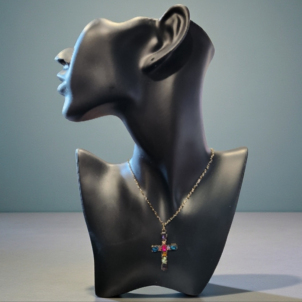 Multicolor Gemstone Cross Pendant Necklace